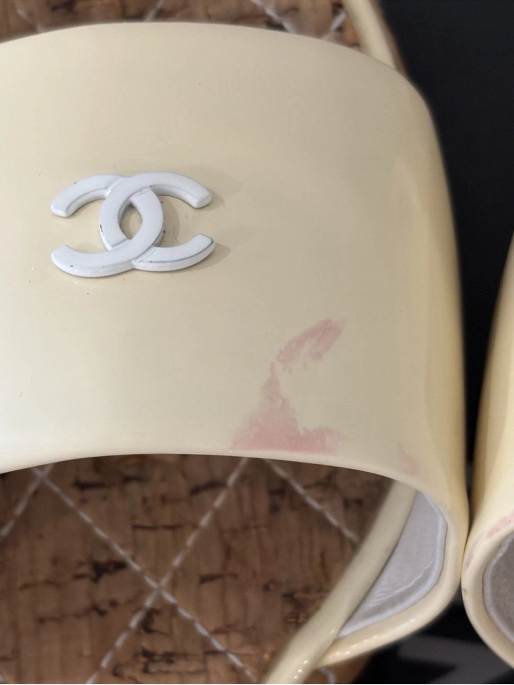 Chanel Cream Patent Slide Wedge Sandals, Size 38 - Picture 5 of 8